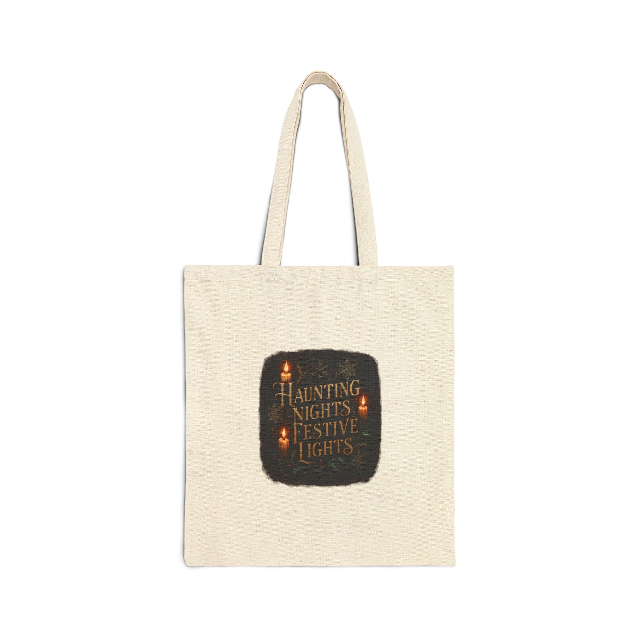 Halloween Tote Bag "Haunting Nights, Festive Lights" Cotton Canvas Grocery Tote