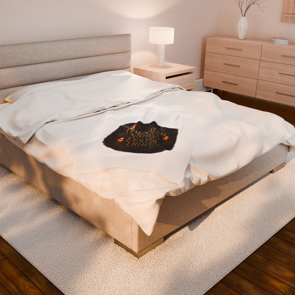 Haunting Nights Festive Lights Plush Blanket — Cozy Holiday Candlelight Throw