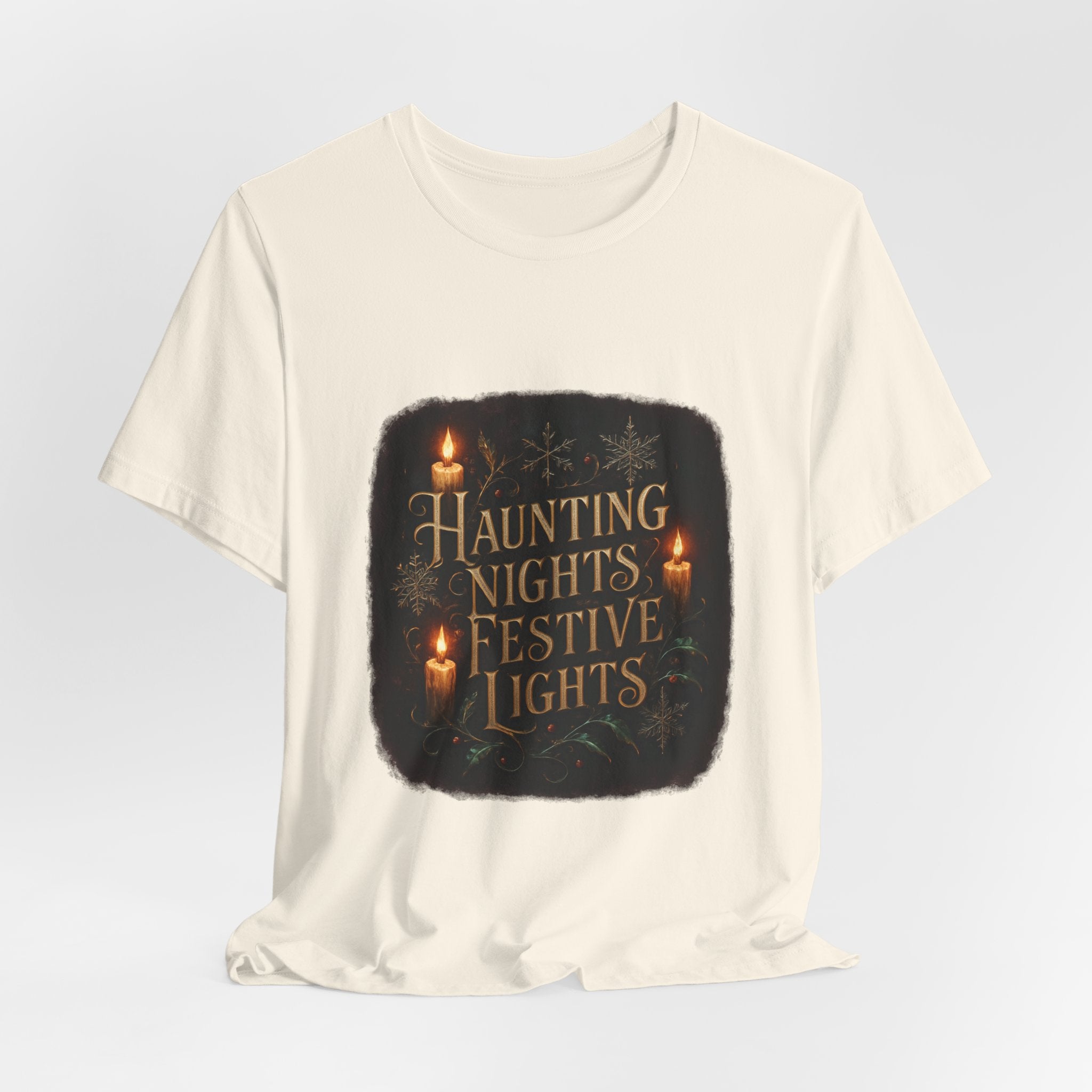 Haunting Nights Festive Lights Tee - Spooky Candlelight Halloween Shirt