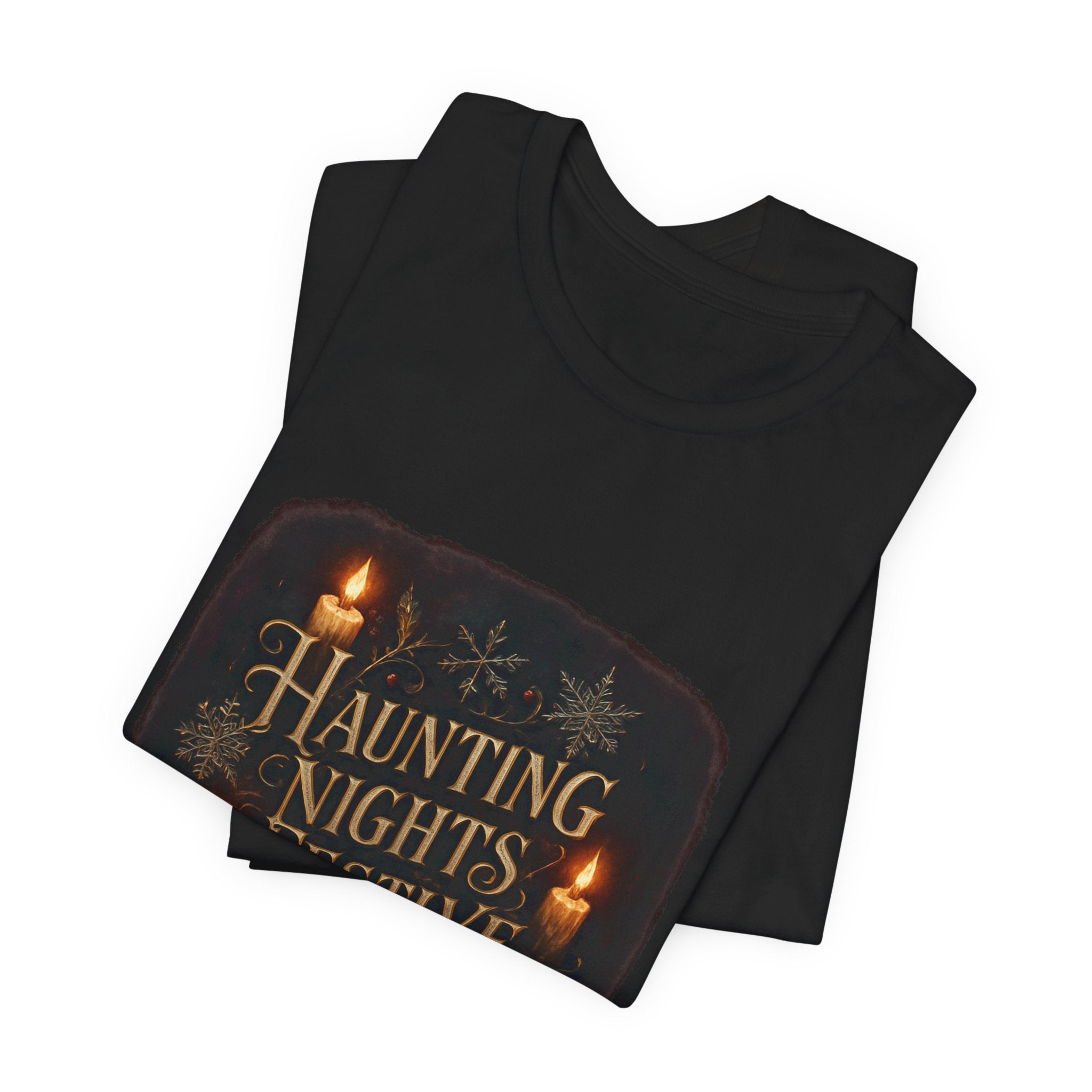 Haunting Nights Festive Lights Tee - Spooky Candlelight Halloween Shirt