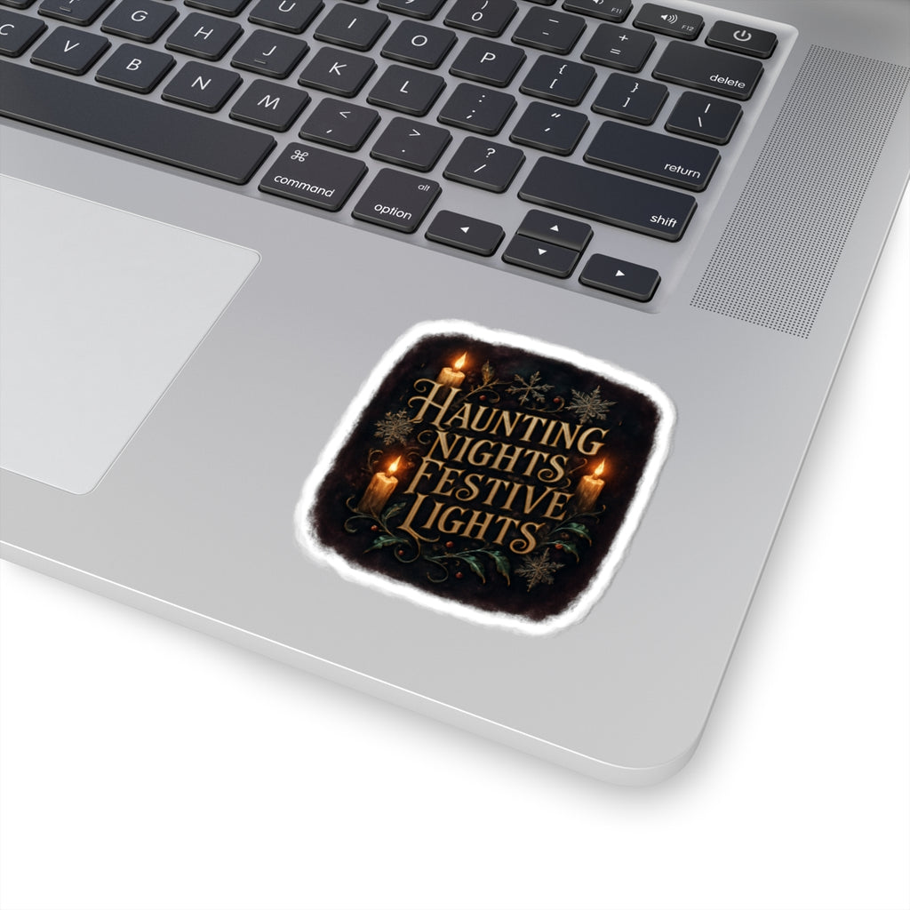 Haunting Nights, Festive Lights Sticker — Gothic Holiday Kiss-Cut Sticker
