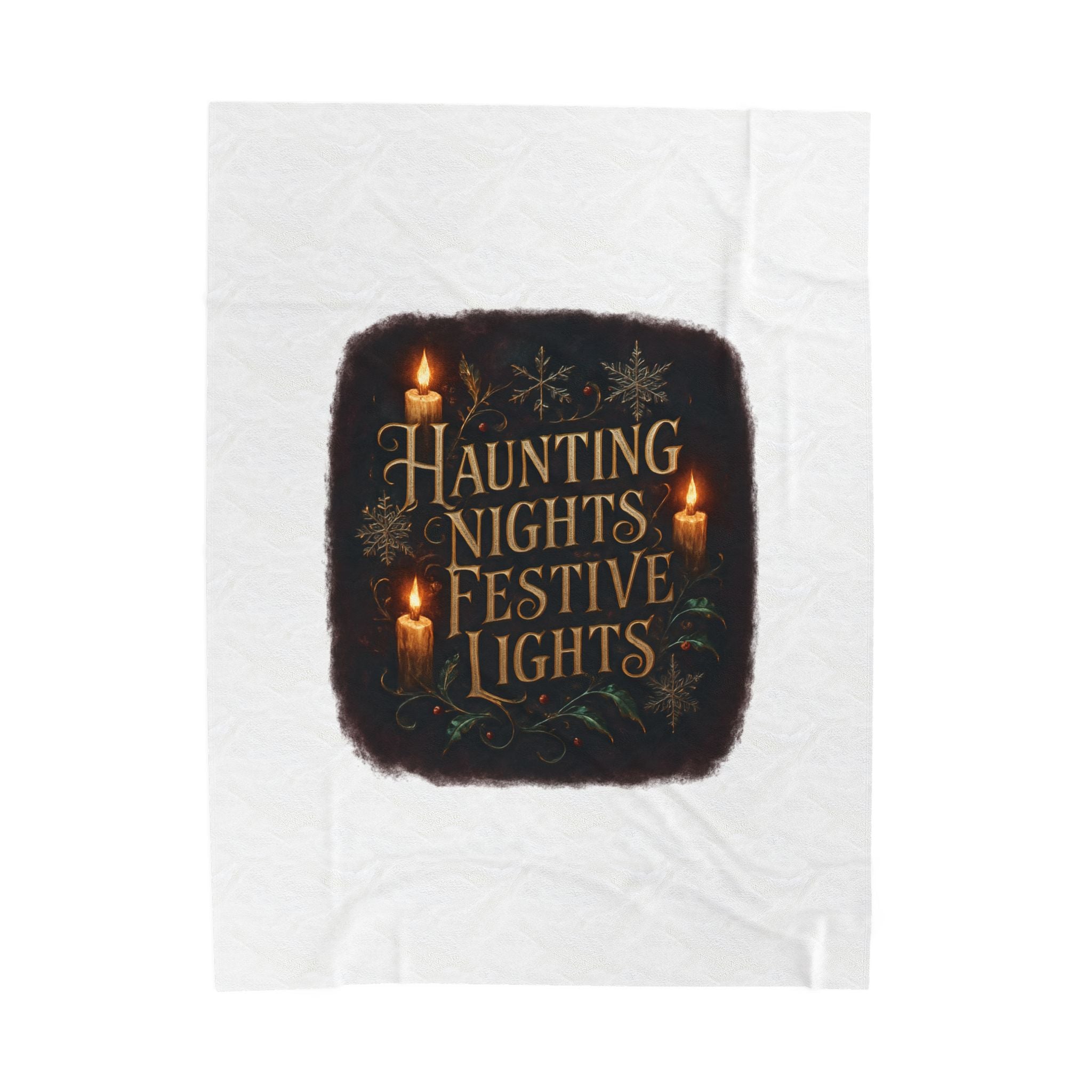 Haunting Nights Festive Lights Plush Blanket — Cozy Holiday Candlelight Throw