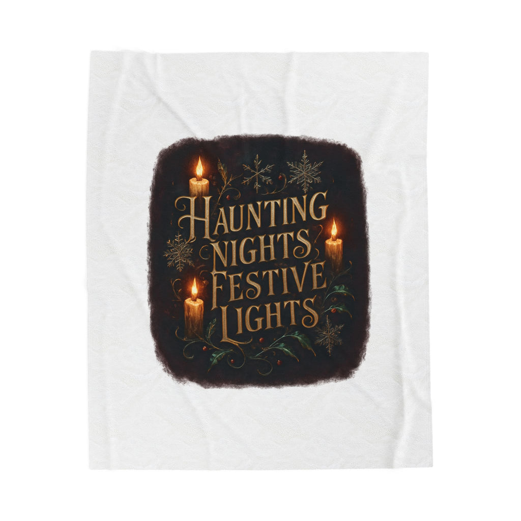 Haunting Nights Festive Lights Plush Blanket — Cozy Holiday Candlelight Throw