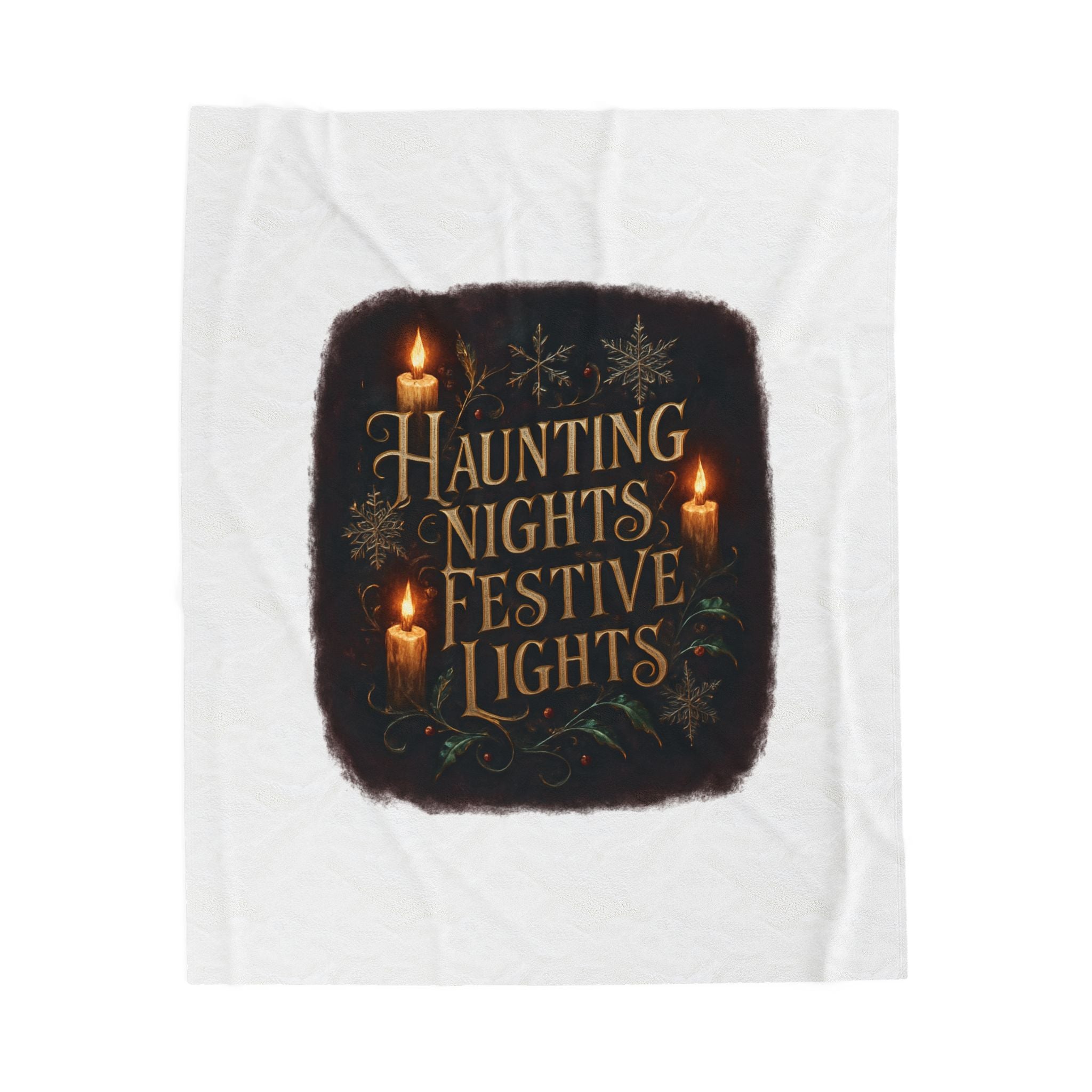 Haunting Nights Festive Lights Plush Blanket — Cozy Holiday Candlelight Throw