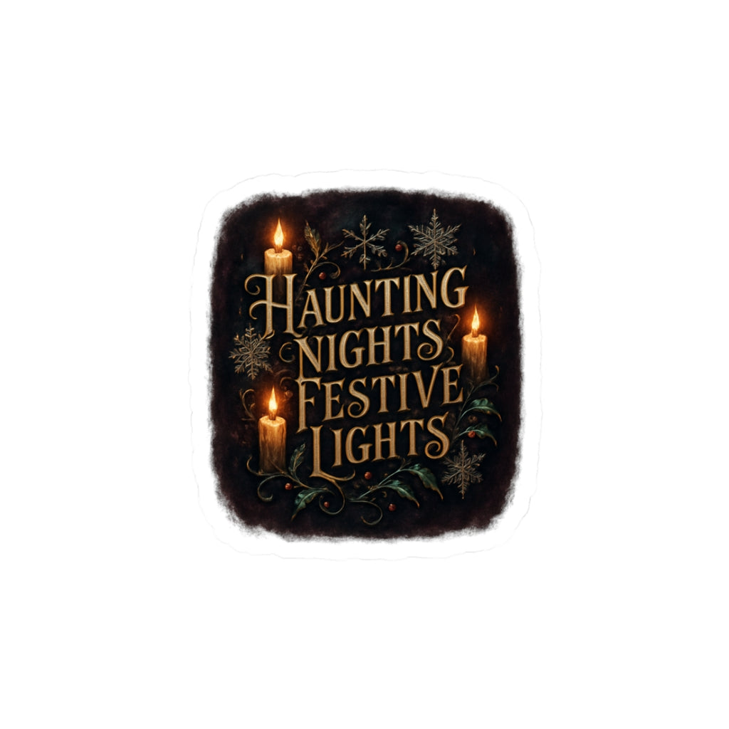 Haunting Nights, Festive Lights Sticker — Gothic Holiday Kiss-Cut Sticker