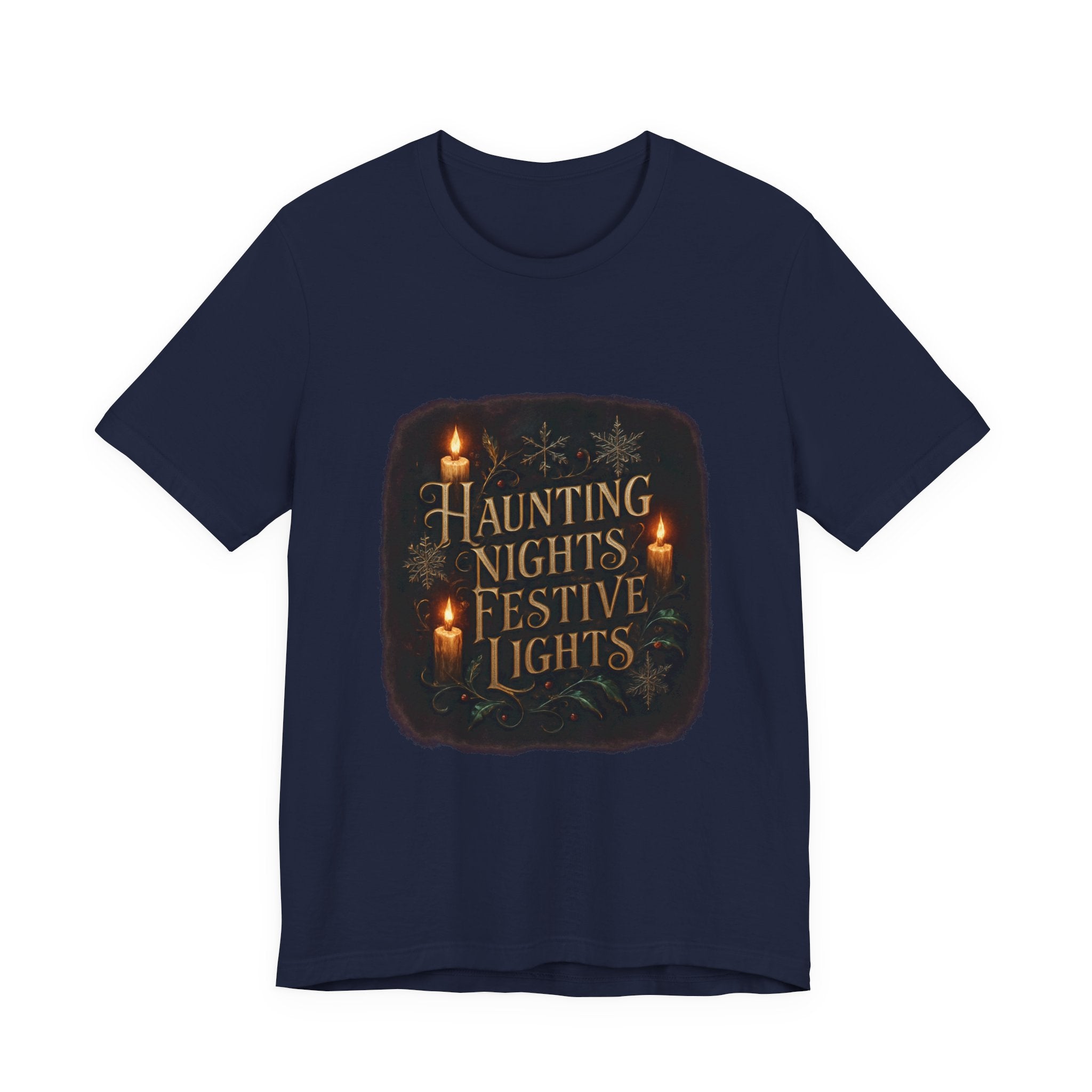 Haunting Nights Festive Lights Tee - Spooky Candlelight Halloween Shirt