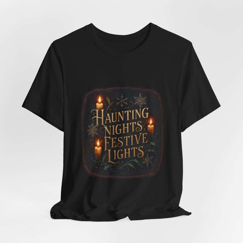 Haunting Nights Festive Lights Tee - Spooky Candlelight Halloween Shirt