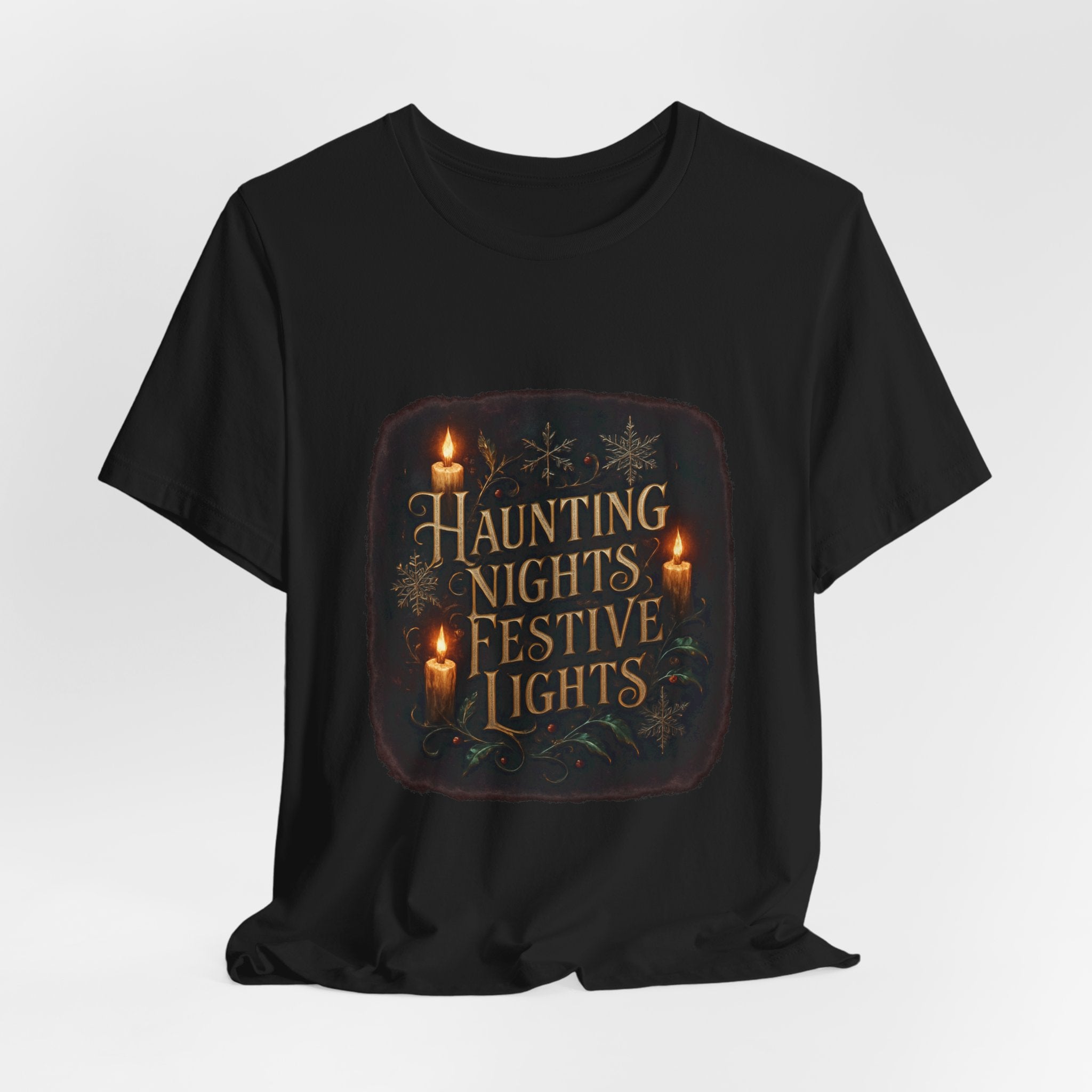 Haunting Nights Festive Lights Tee - Spooky Candlelight Halloween Shirt