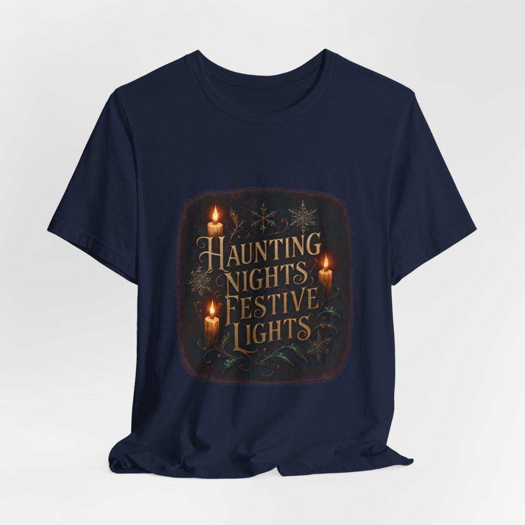 Haunting Nights Festive Lights Tee - Spooky Candlelight Halloween Shirt