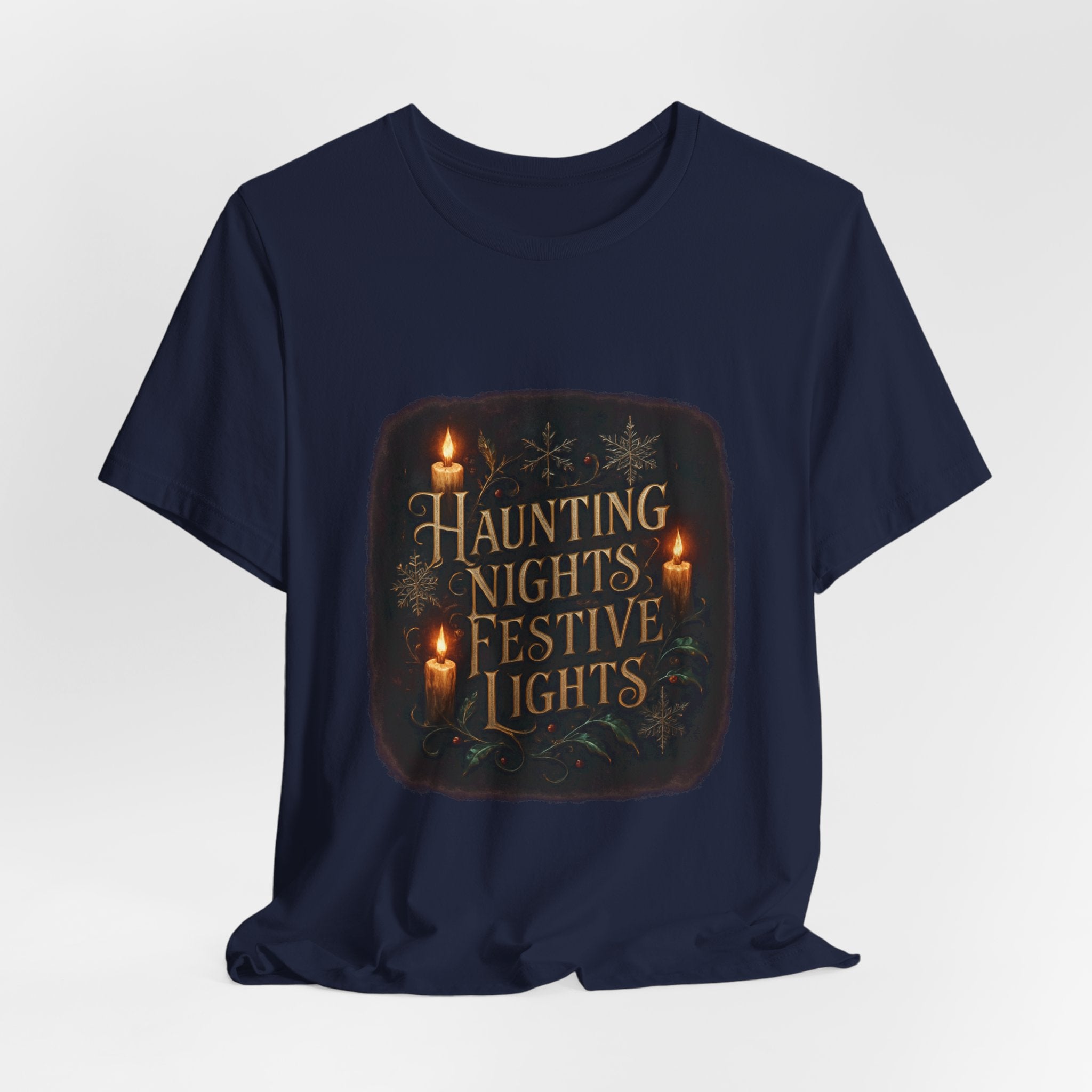 Haunting Nights Festive Lights Tee - Spooky Candlelight Halloween Shirt
