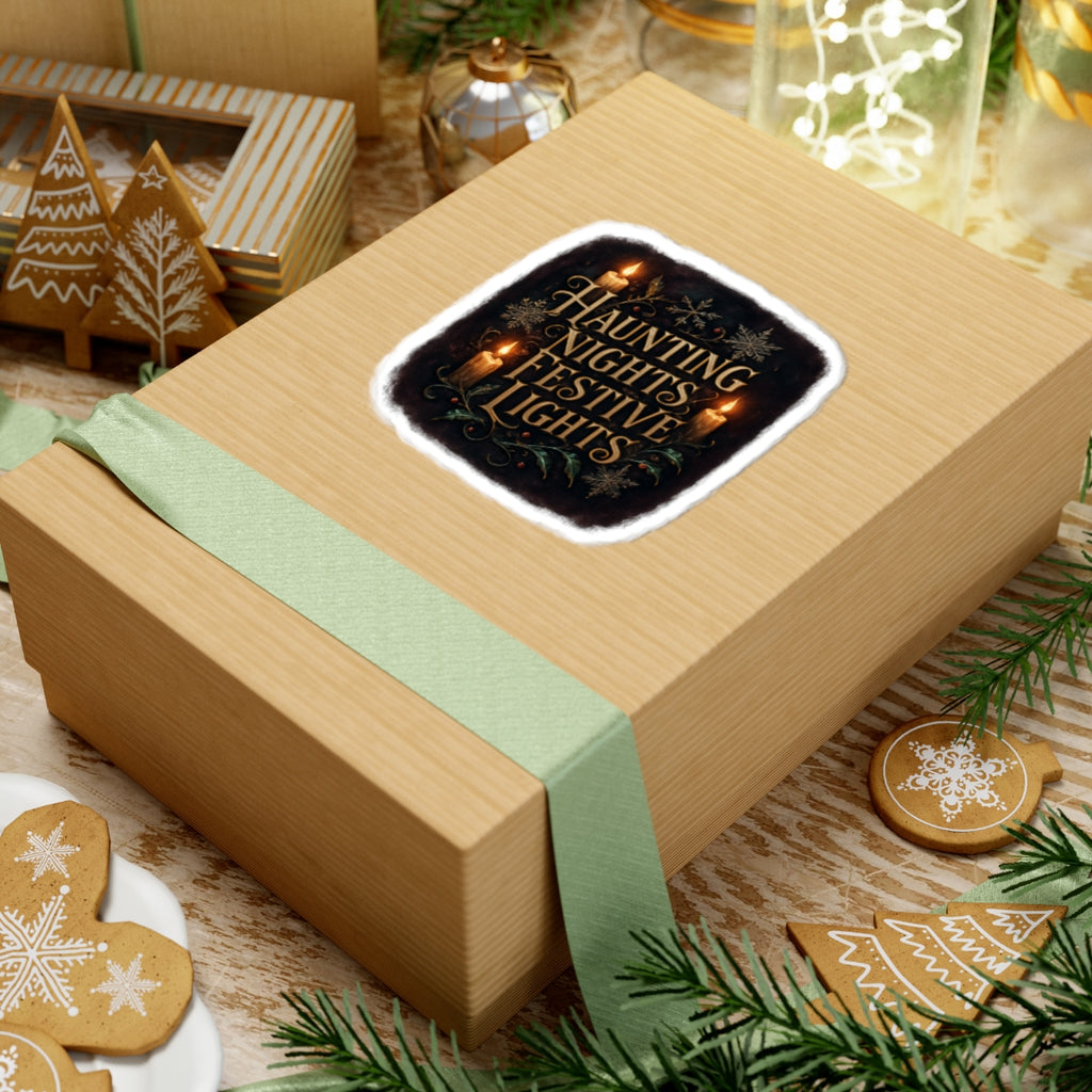 Haunting Nights, Festive Lights Sticker — Gothic Holiday Kiss-Cut Sticker