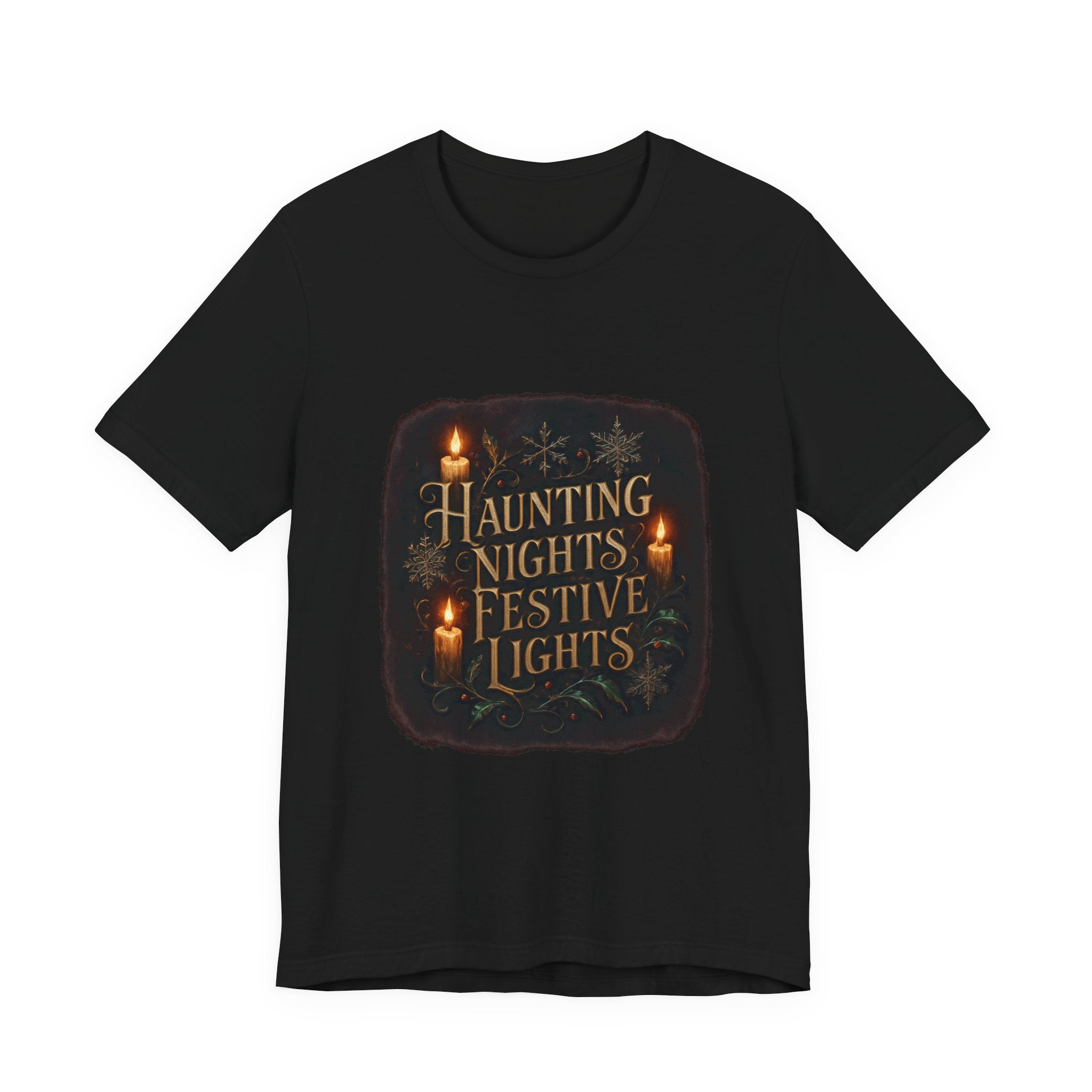 Haunting Nights Festive Lights Tee - Spooky Candlelight Halloween Shirt