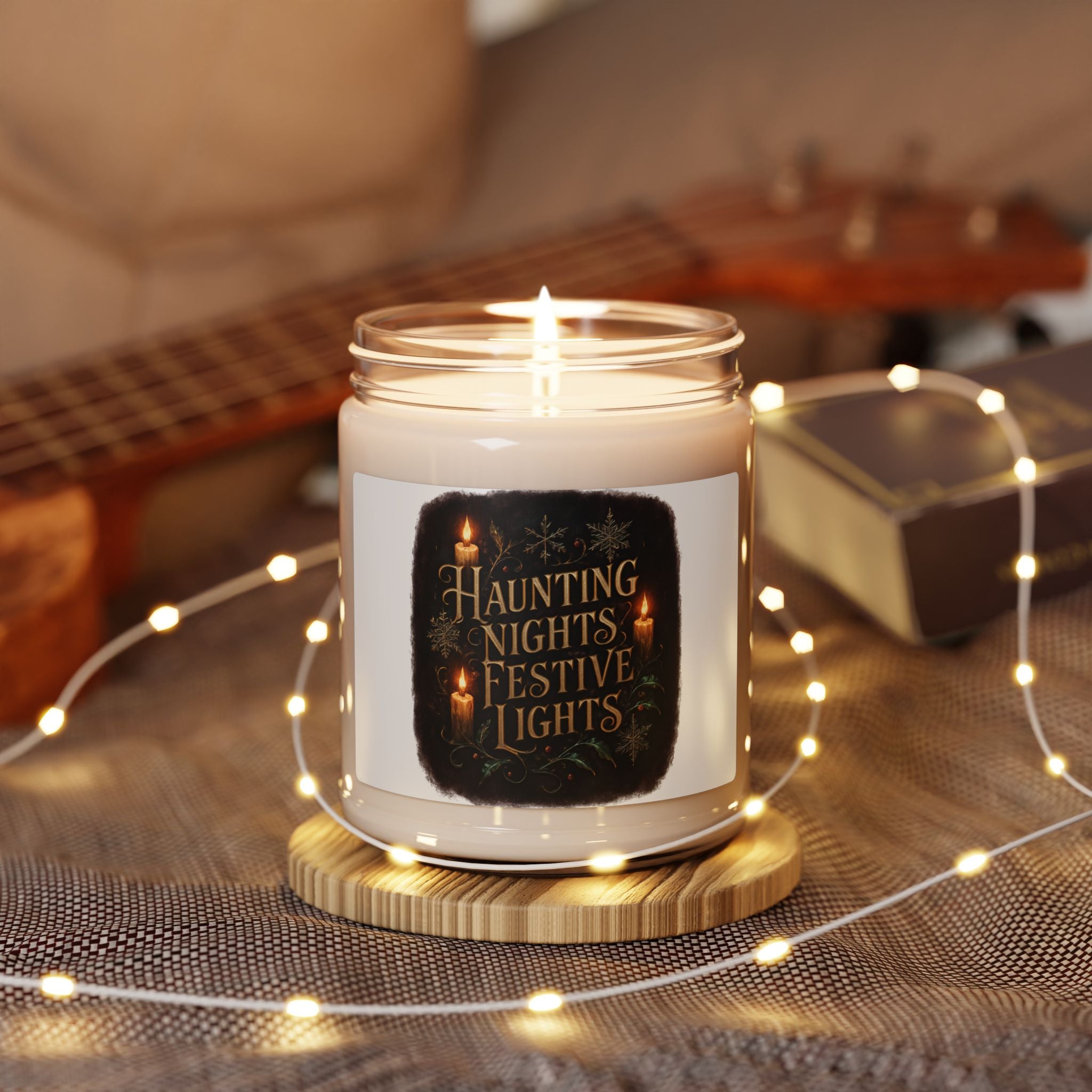 Haunting Nights Festive Lights Scented Soy Candle — 9oz Holiday & Halloween Aromatic Jar