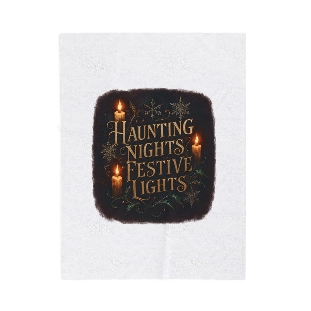 Haunting Nights Festive Lights Plush Blanket — Cozy Holiday Candlelight Throw