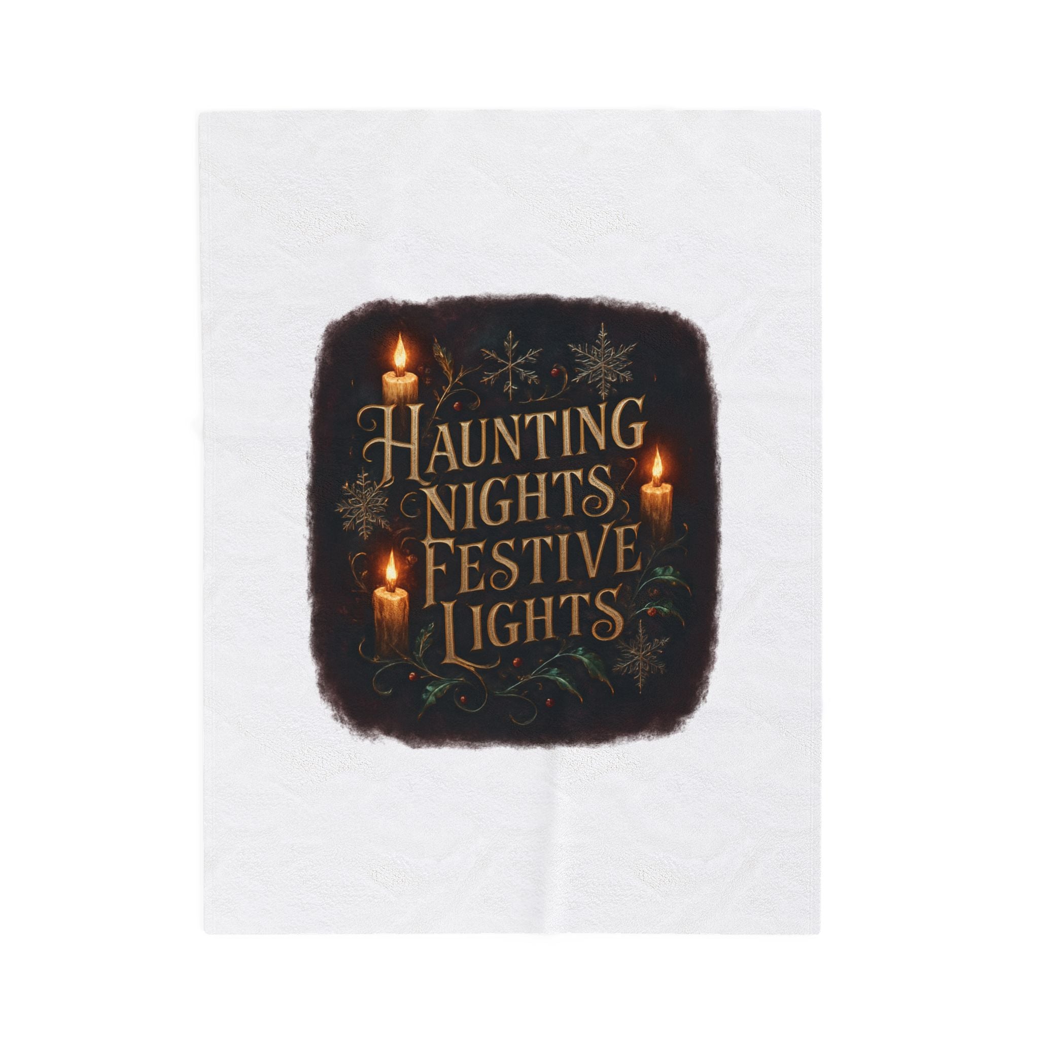 Haunting Nights Festive Lights Plush Blanket — Cozy Holiday Candlelight Throw