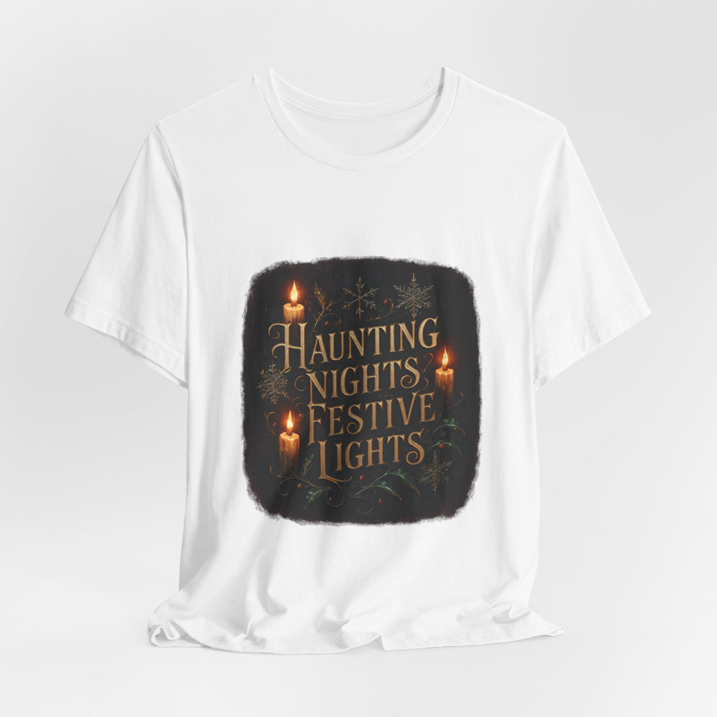 Haunting Nights Festive Lights Tee - Spooky Candlelight Halloween Shirt