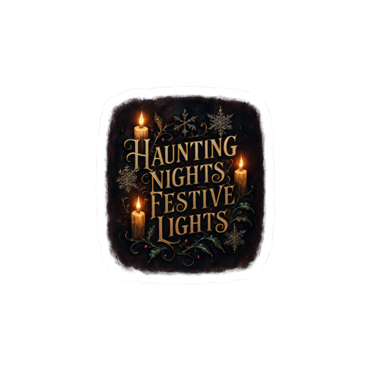 Haunting Nights, Festive Lights Sticker — Gothic Holiday Kiss-Cut Sticker